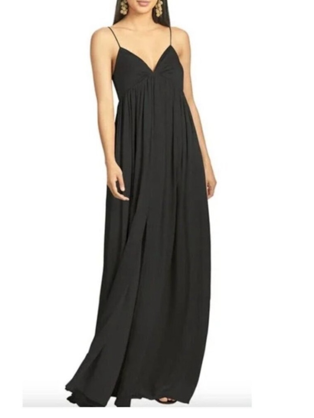 Sachin + Babi Jessica Gown spaghetti straps front slit quiet luxury black size 4
